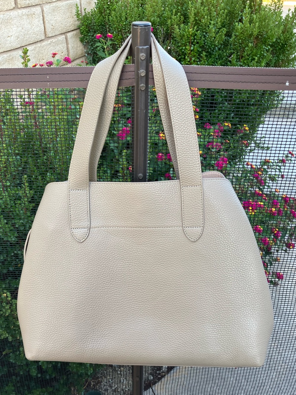 CUYANA Zippered Satchel Pebbled Leather Tote in Taupe, practically new - Picture 3 of 16